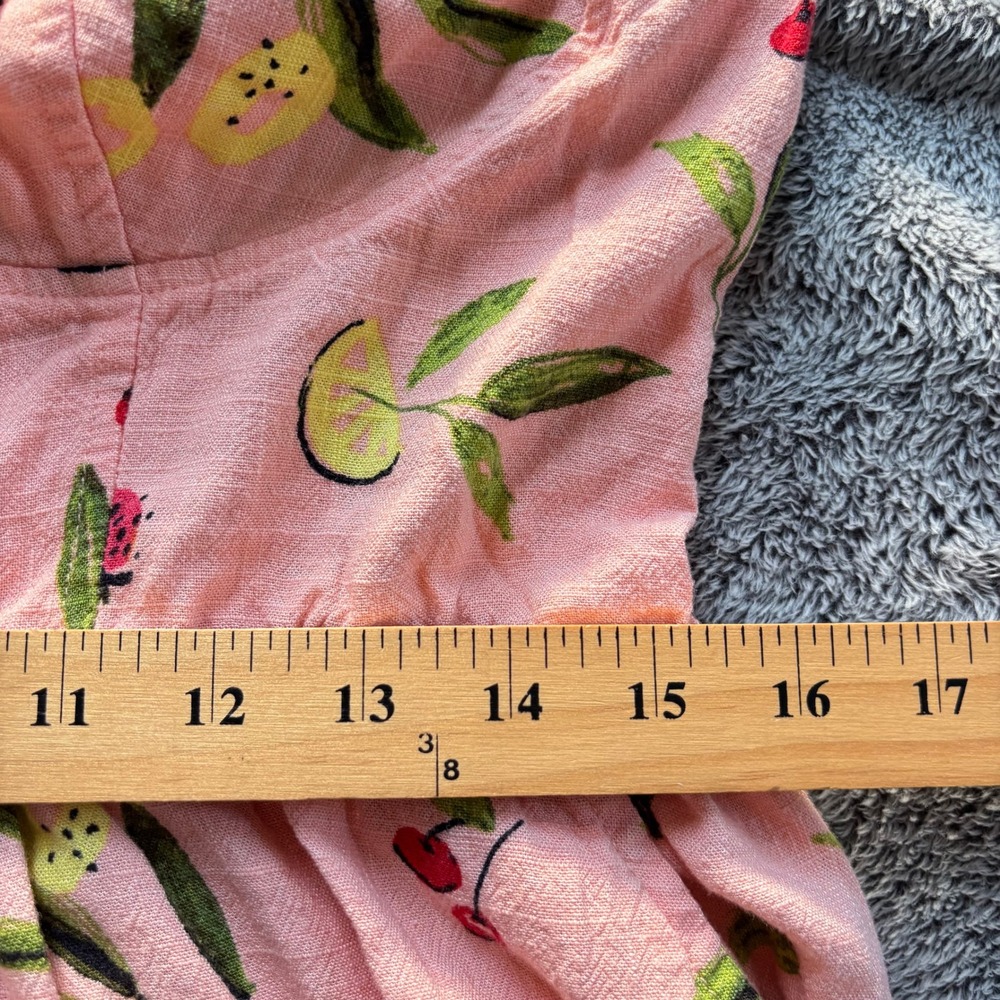 Womens Fruit Print Dress XL Linen Blend Babydoll Bow Tropical Cottage Boho 20248 - Picture 5 of 13